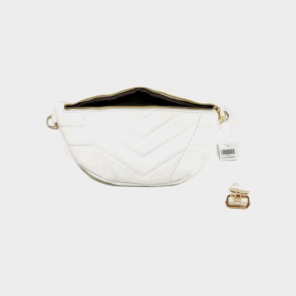 White Quilted Belt Bag Fanny Pack Purse with Gold Hardware Adjustable Strap
